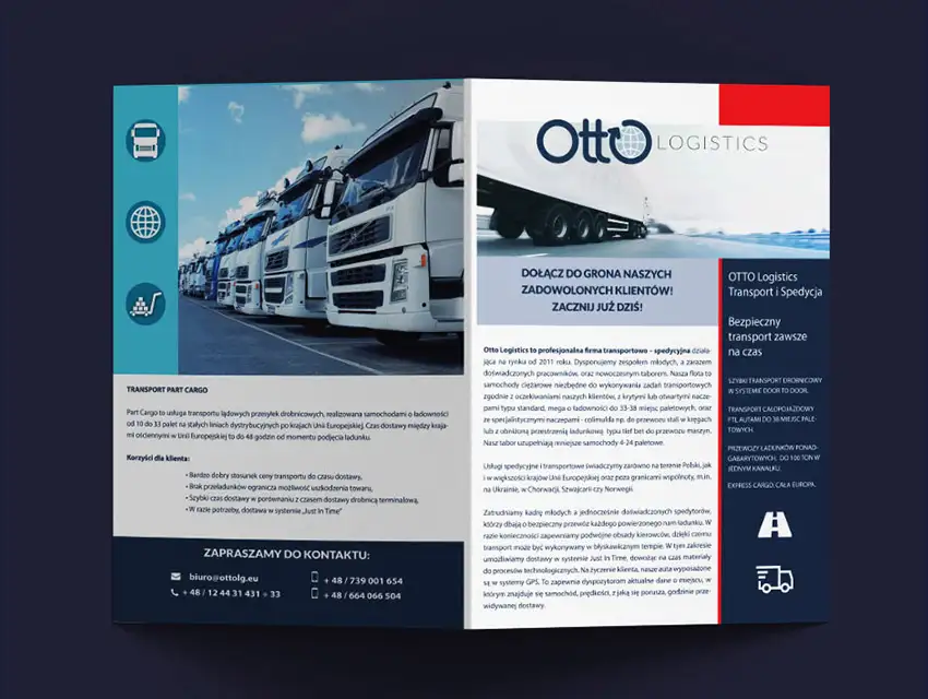 folder dla Otto Logistics - strona tytułowa i kontakt
